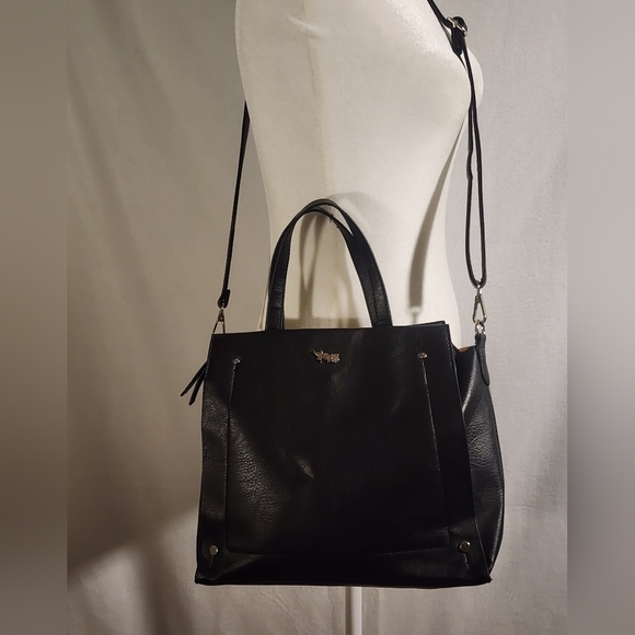 Mathew + Julian Faux Leather Crossbody Black Bag Purse With Handles And Strap - Picture 1 of 10